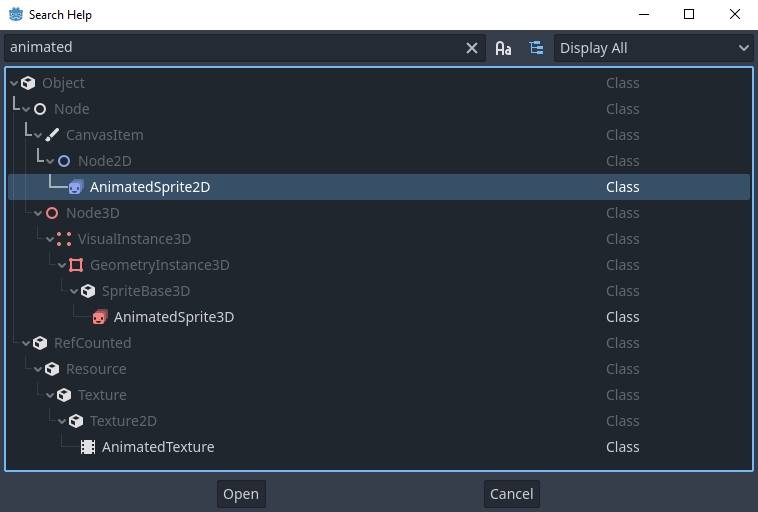 Redot editor help search panel